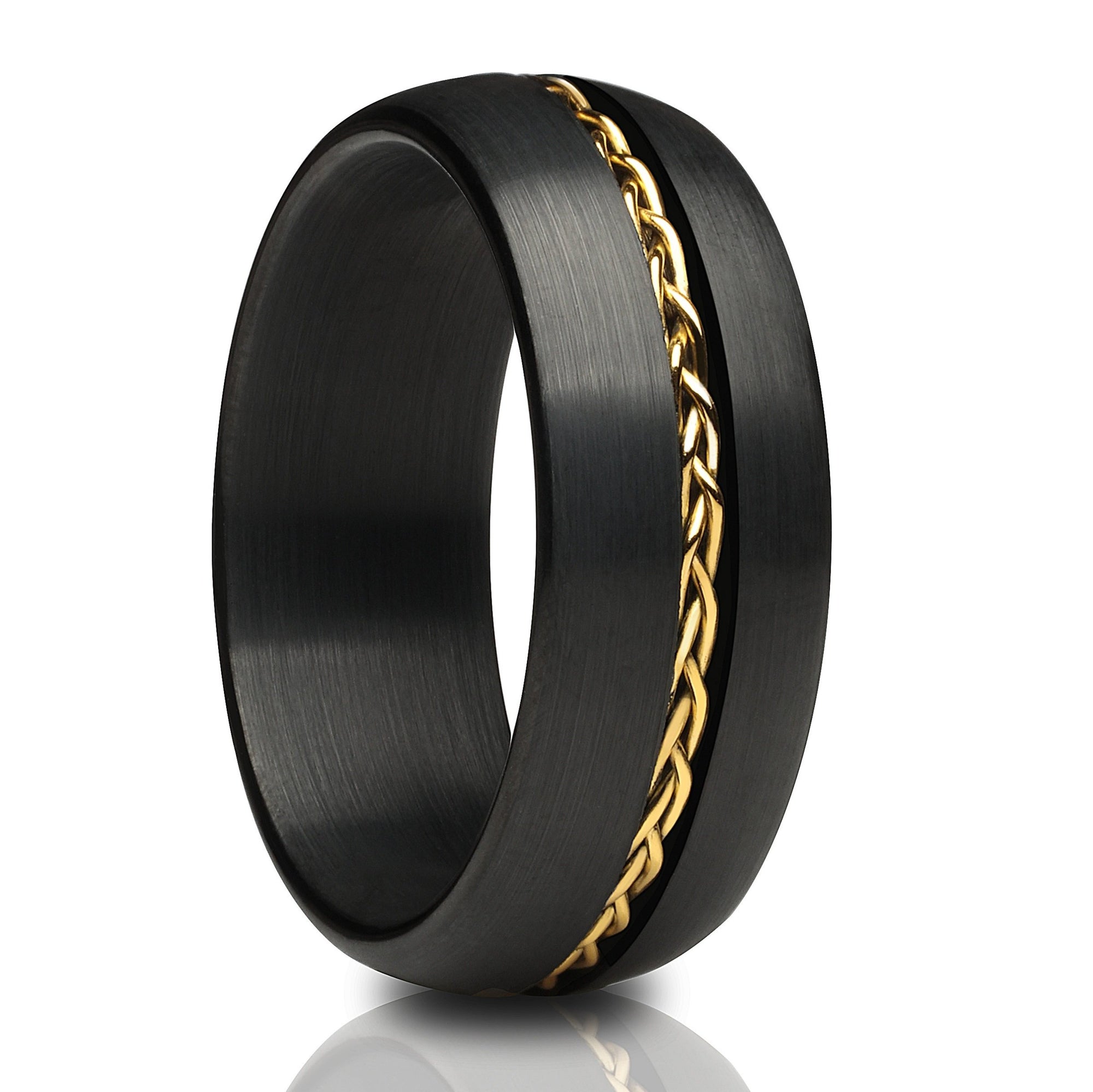 Black Wedding Ring - Yellow Gold Wedding Band - Braid Wedding Ring - Tungsten