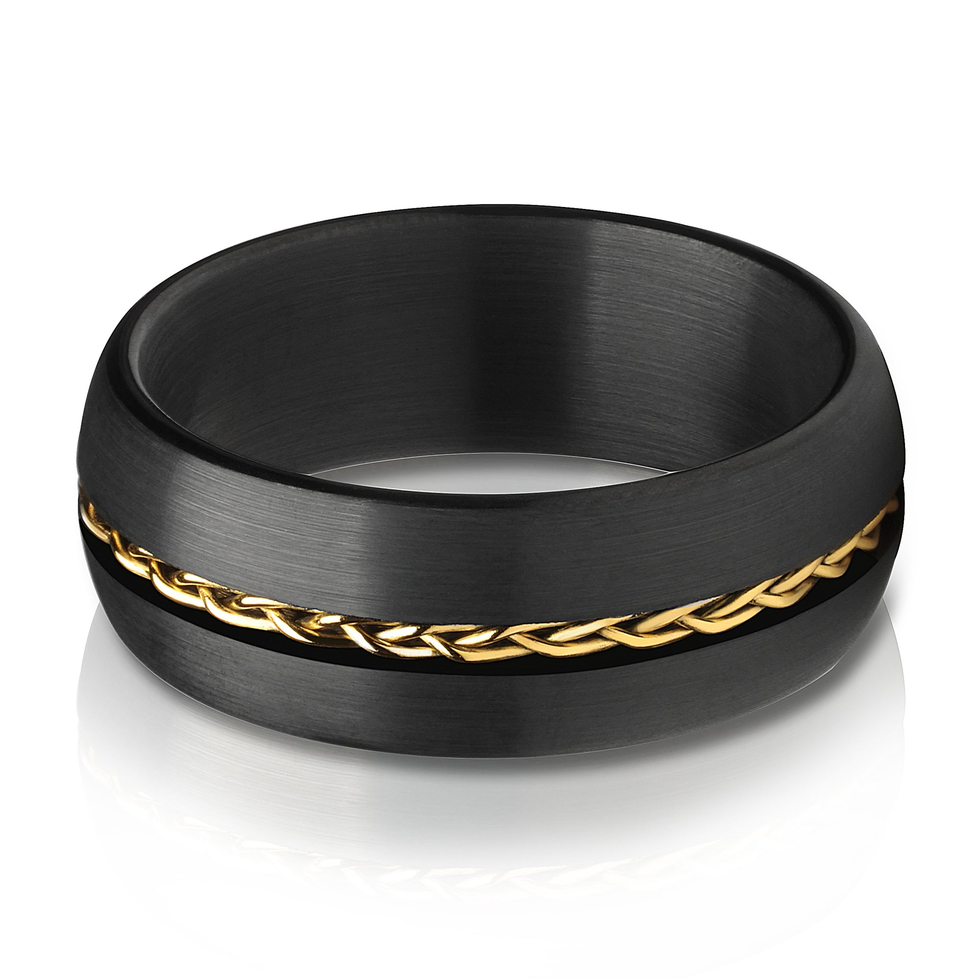 Black Wedding Ring - Yellow Gold Wedding Band - Braid Wedding Ring - Tungsten
