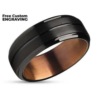 Copper Wedding Ring - Espresso Tungsten Wedding Ring - Black Tungsten Ring - Espresso Ring