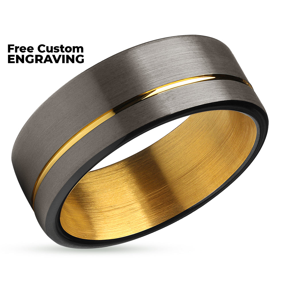 Black Wedding Ring - Yellow Gold Tungsten Ring - Gunmetal Wedding Ring - Ring