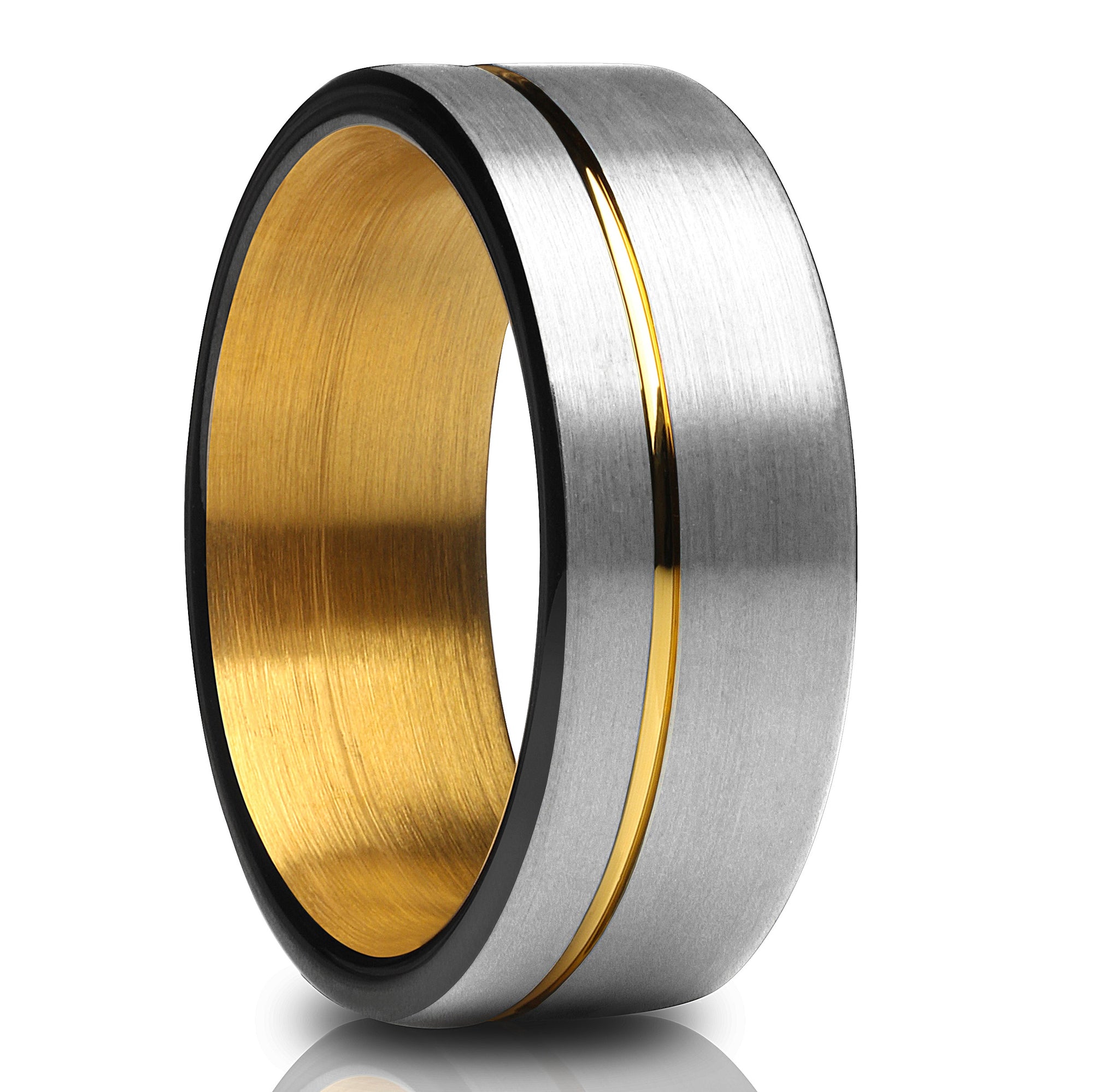 Yellow Gold Wedding Ring - Black Tungsten Ring - Black Wedding Ring - Matte Ring