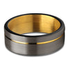 Black Wedding Ring - Yellow Gold Tungsten Ring - Gunmetal Wedding Ring - Ring