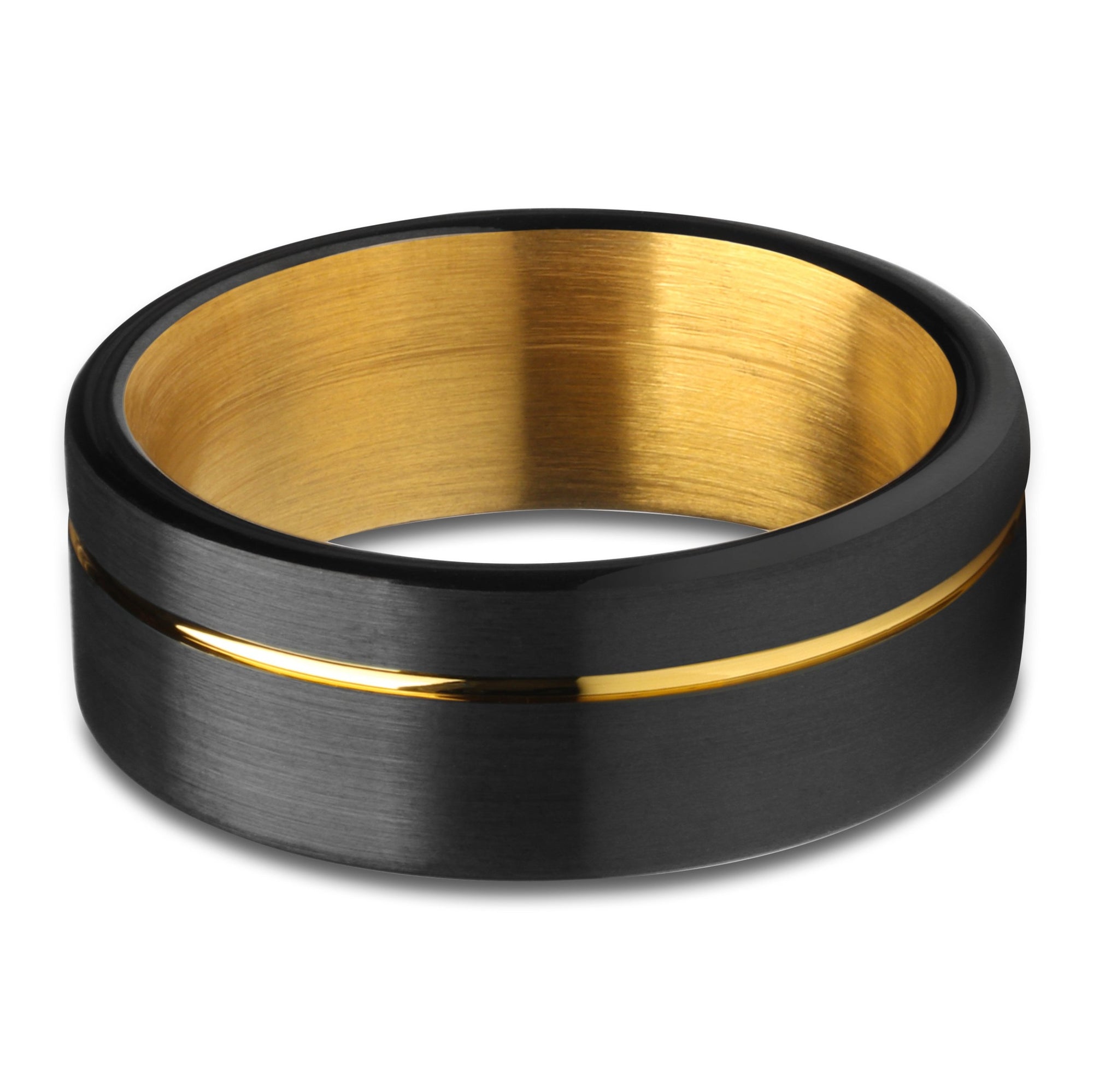Yellow Gold Tungsten Ring - Black Wedding Ring - Matte Finished Ring - Black Tungsten Ring
