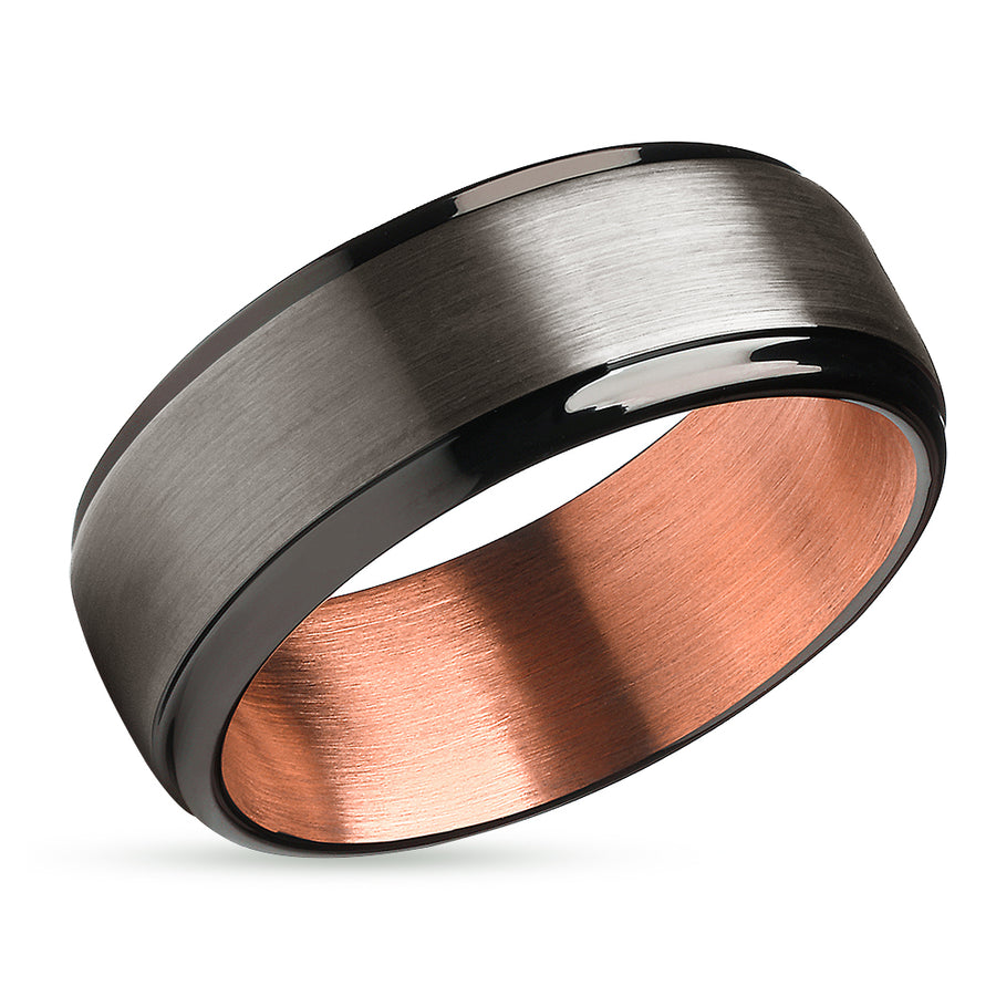 Gunmetal Wedding Ring - Rose Gold Tungsten Ring - Black Wedding Ring - Rose Gold