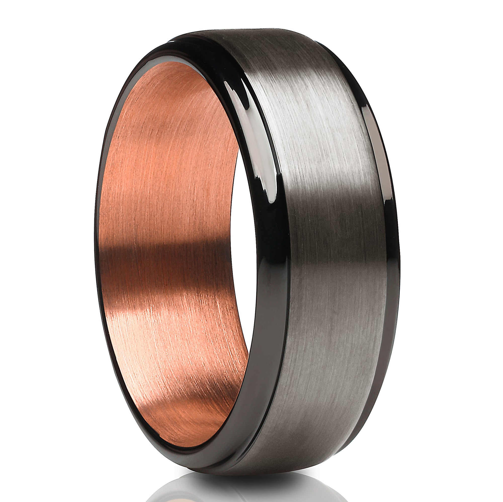 Gunmetal Wedding Ring - Rose Gold Tungsten Ring - Black Wedding Ring - Rose Gold