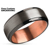 Gunmetal Wedding Ring - Rose Gold Tungsten Ring - Black Wedding Ring - Rose Gold
