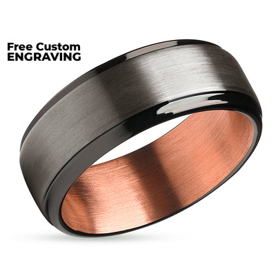 Gunmetal Wedding Ring - Rose Gold Tungsten Ring - Black Wedding Ring - Rose Gold