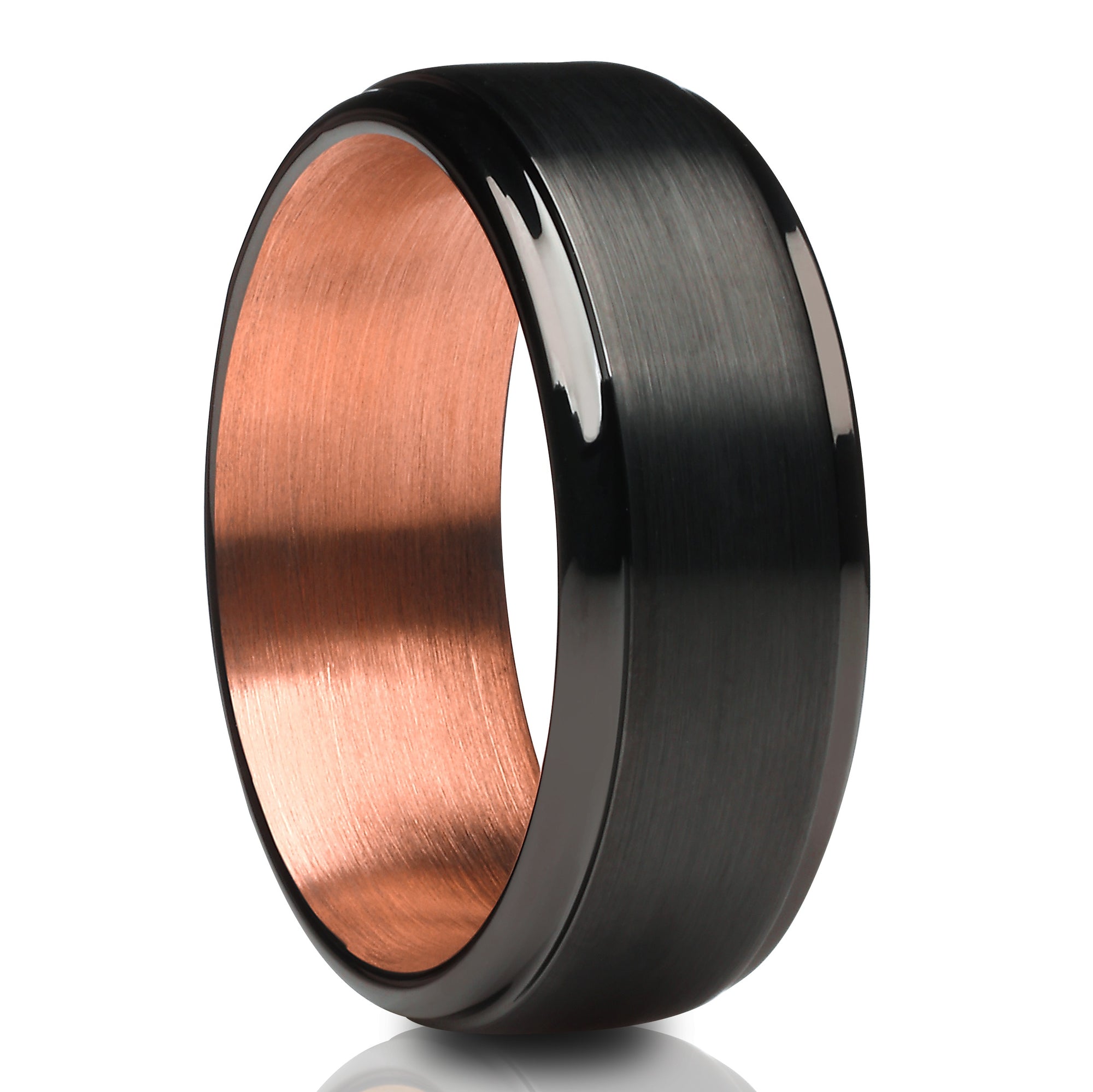 Black Tungsten Wedding Ring - Black Tungsten Wedding Band - Rose Gold Ring