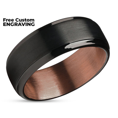 Man's Wedding Band - Black Tungsten Ring - Black Wedding Ring - Copper Ring - Espresso