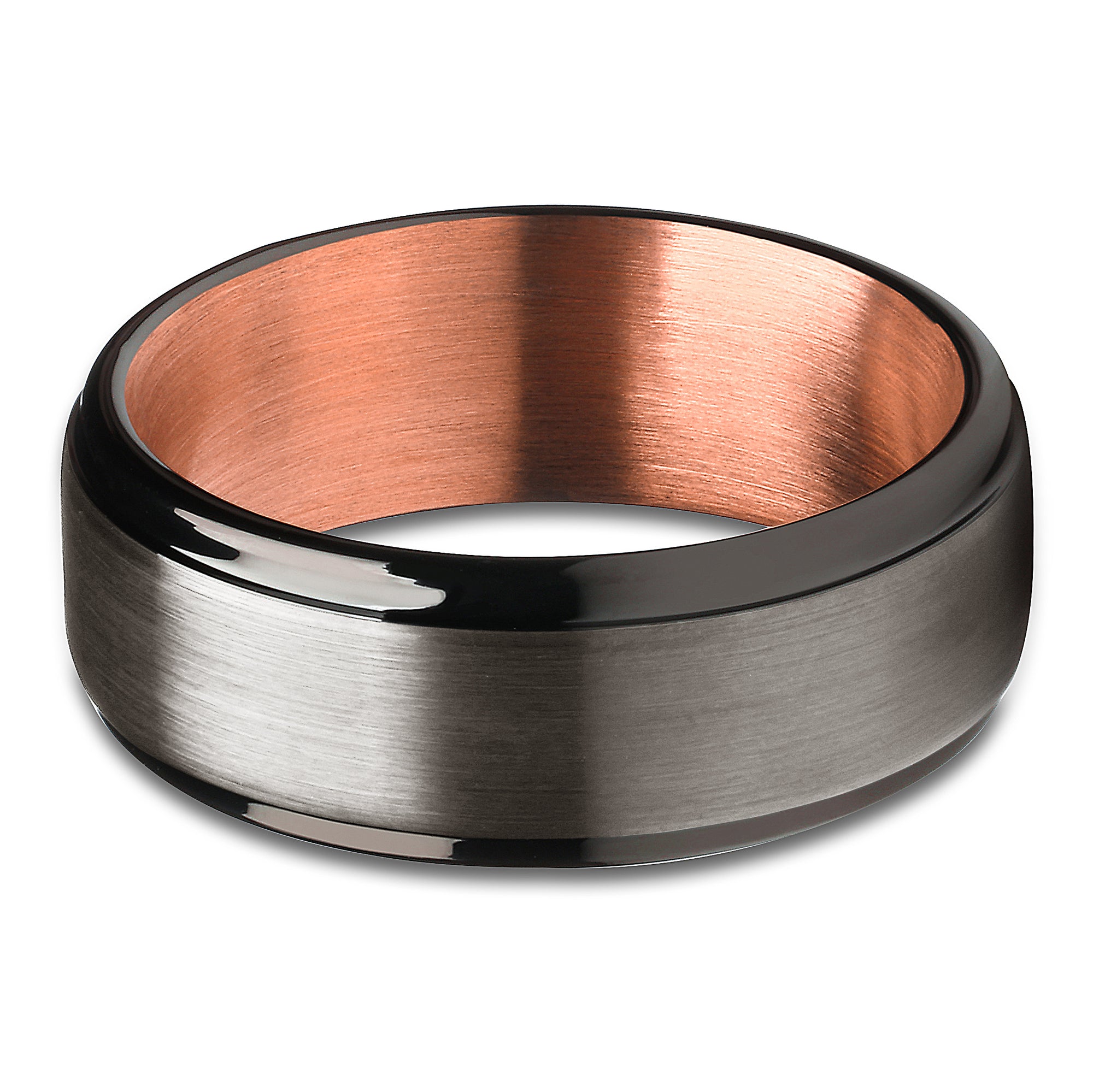 Gunmetal Wedding Ring - Rose Gold Tungsten Ring - Black Wedding Ring - Rose Gold