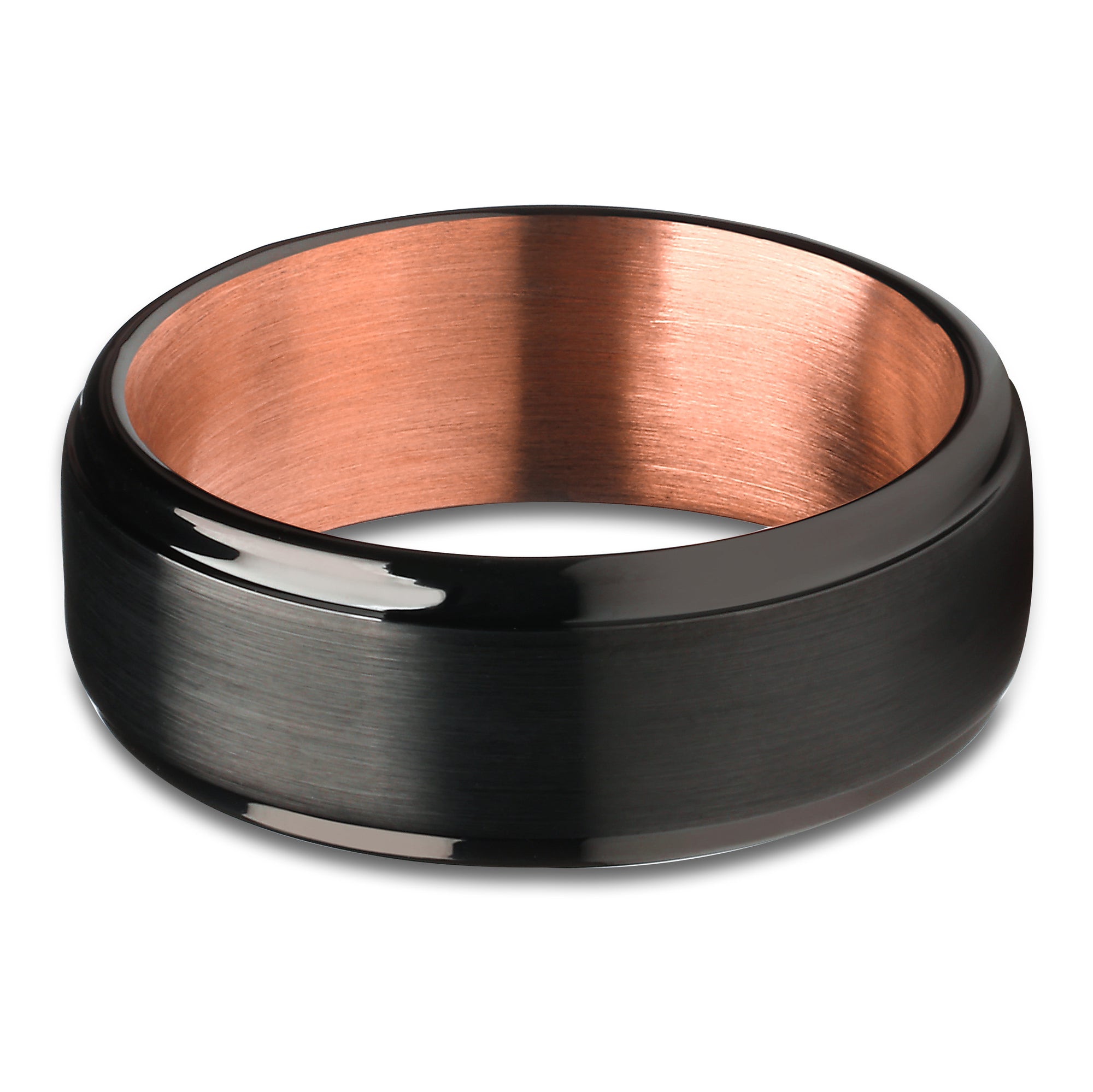 Black Tungsten Wedding Ring - Black Tungsten Wedding Band - Rose Gold Ring