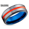 Orange Wedding Ring - Blue Tungsten Wedding Ring - Tungsten Ring - Orange Ring