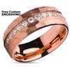 Rose Gold Wedding Ring - 8mm Wedding Ring - CZ Wedding Ring - Man's Ring - Hammered