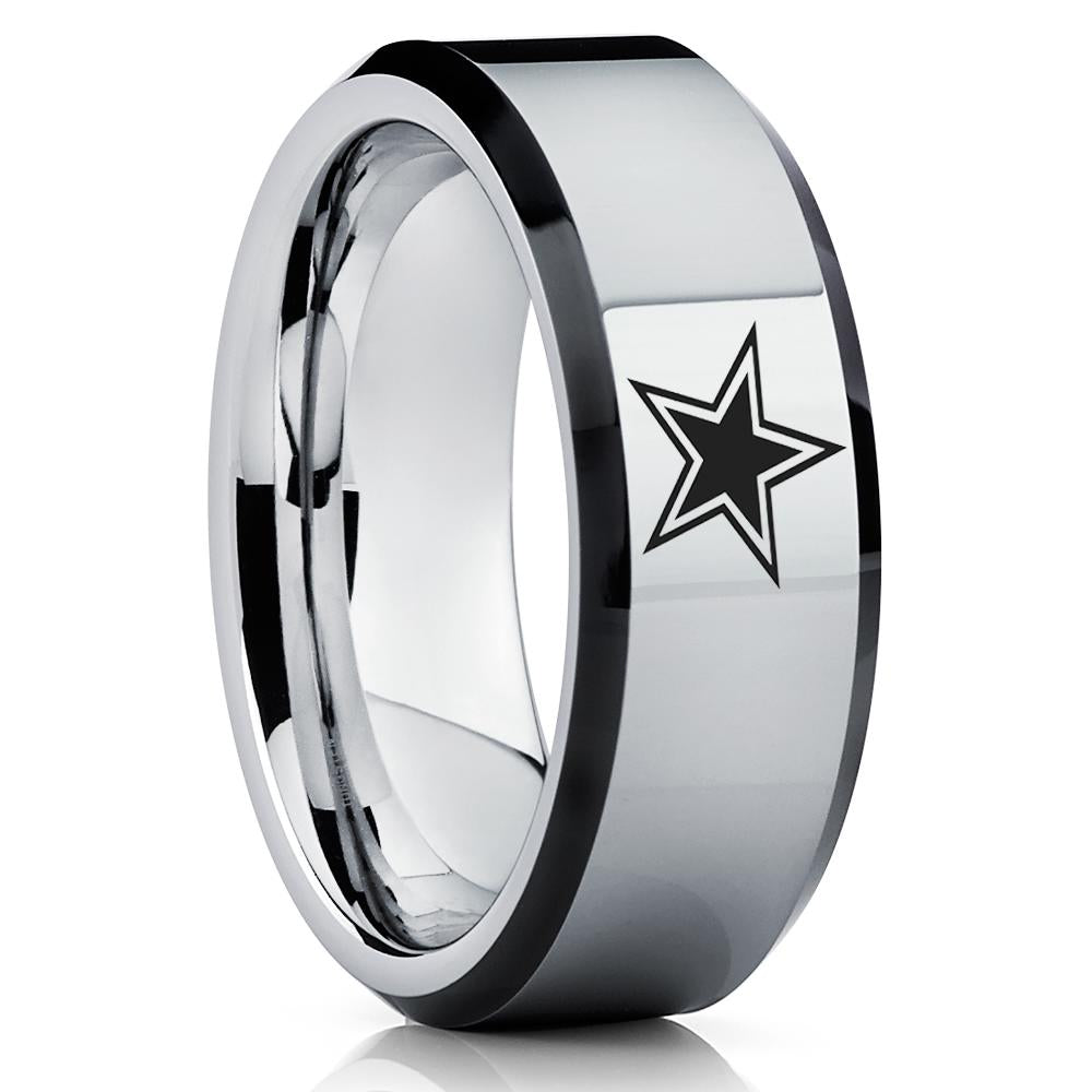 Tungsten Carbide Ring - Football Inspired Ring - Dallas Ring - Tungsten Wedding Band