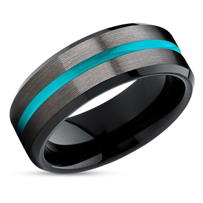 Turquoise Tungsten Ring - Black Tungsten Ring - Tungsten Wedding Band - Gunmetal