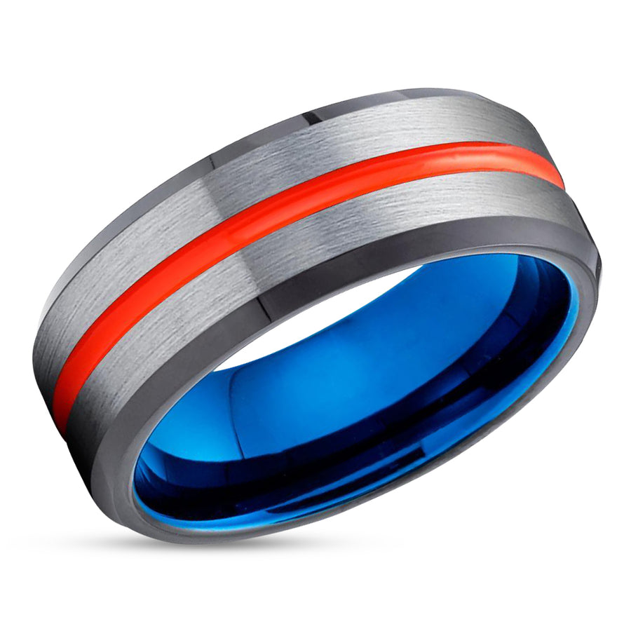 Orange Wedding Ring - Blue Tungsten Wedding Ring - Tungsten Ring - Orange Ring