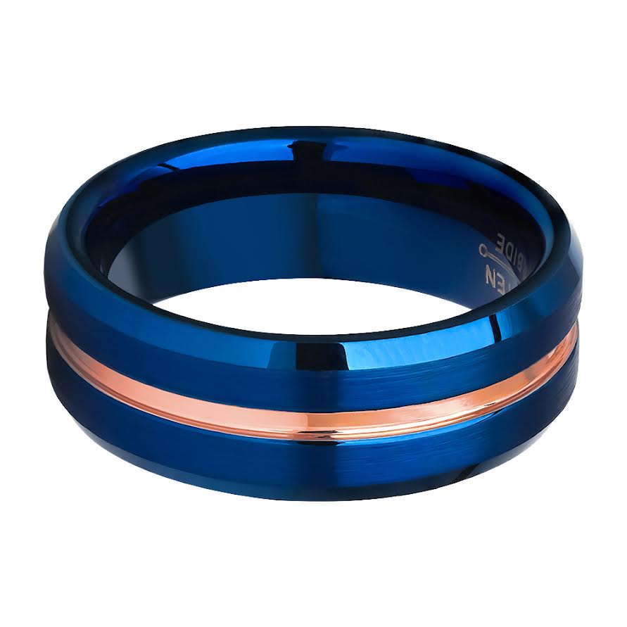 Blue Tungsten Wedding Ring - Blue Wedding Band - Rose Gold Tungsten Ring - Tungsten Carbide Ring