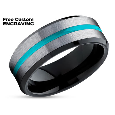 Turquoise Tungsten Ring - Black Wedding Ring - Tungsten Wedding Ring - Ring - Band