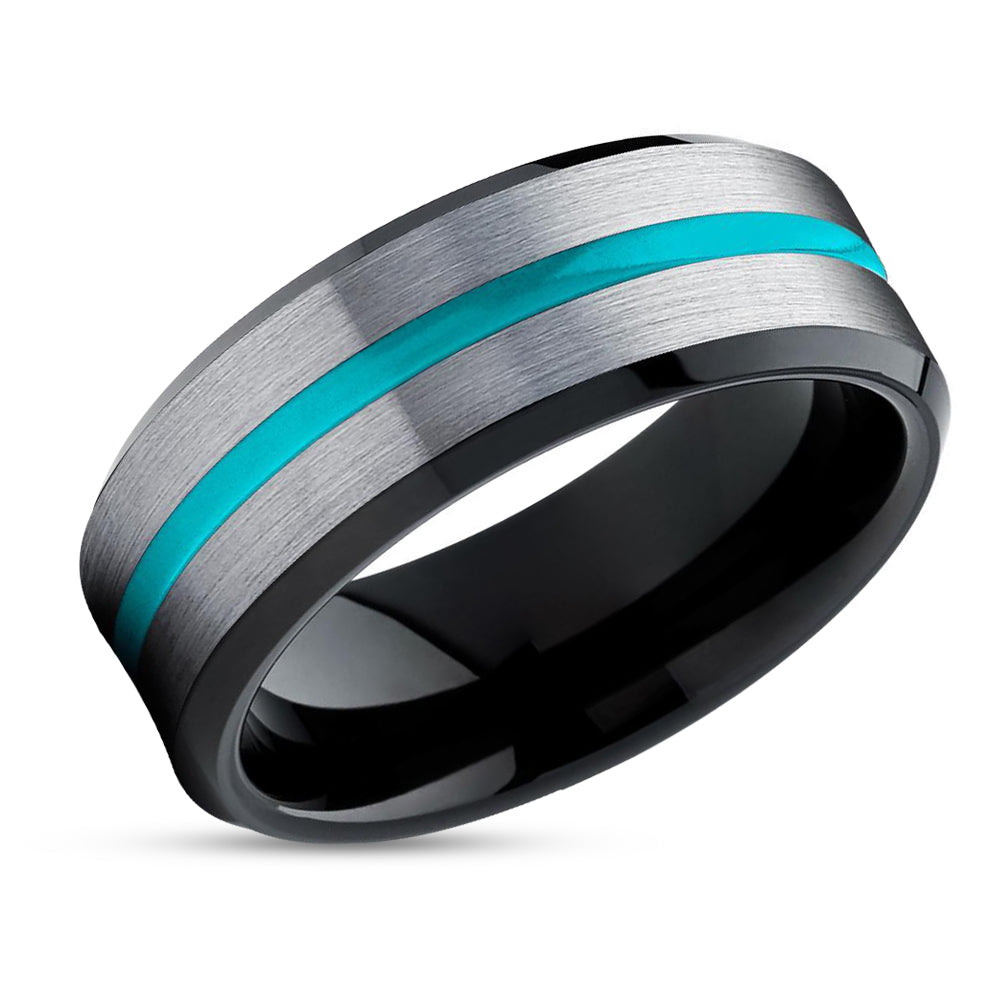 Turquoise Tungsten Ring - Black Wedding Ring - Tungsten Wedding Ring - Ring - Band
