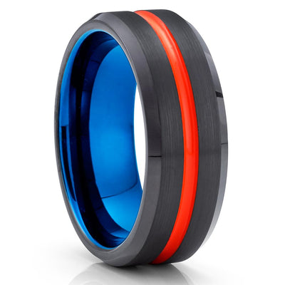 Orange Tungsten Ring - Black Tungsten Wedding Band - Blue Tungsten - Brush - Clean Casting Jewelry
