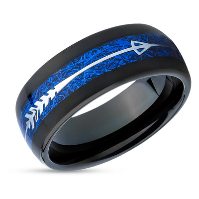 Meteorite Tungsten Wedding Ring - Arrow Ring - Black Wedding Ring - Meteorite Ring