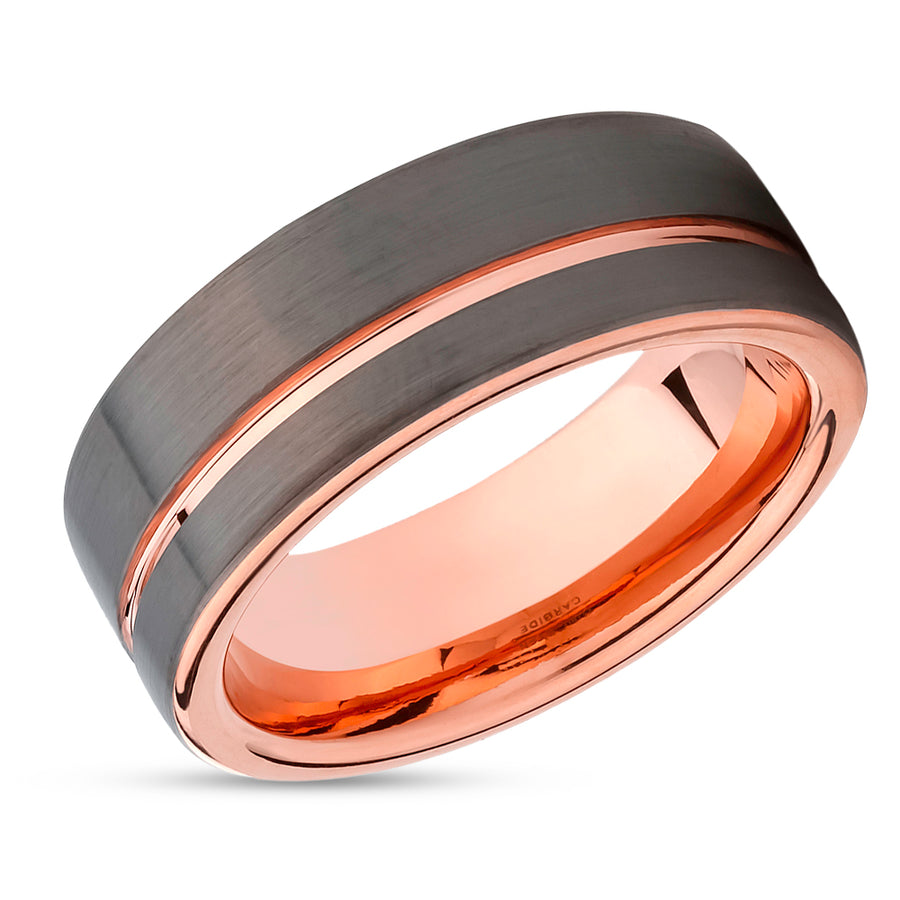 Rose Gold Tungsten Wedding Band - Rose Gold Wedding Ring - Gunmetal Ring - 18k - Rose Gold