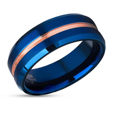 Blue Tungsten Wedding Ring - Blue Wedding Band - Rose Gold Tungsten Ring - Tungsten Carbide Ring