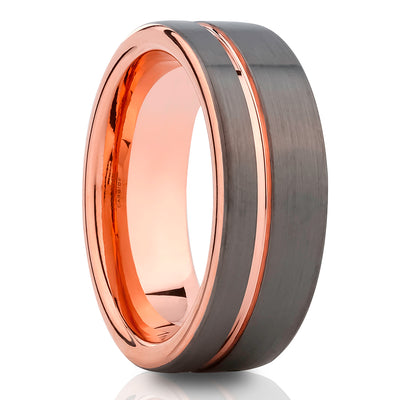 Rose Gold Tungsten Wedding Band - Rose Gold Wedding Ring - Gunmetal Ring - 18k - Rose Gold