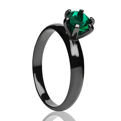 Emerald Solitaire Wedding Ring - Gunmetal Wedding Ring - Titanium Ring - Solitaire