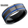 Gunmetal Wedding Ring - Black Tungsten Ring - Blue Wedding Band - Black Tungsten