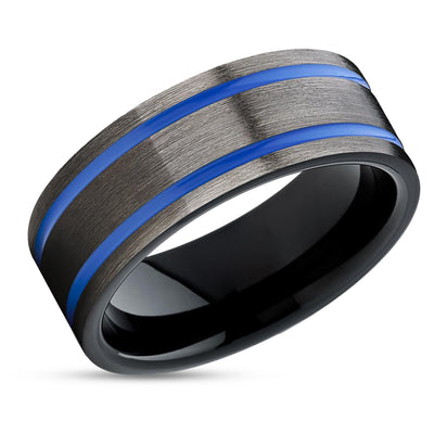 Gunmetal Wedding Ring - Black Tungsten Ring - Blue Wedding Band - Black Tungsten