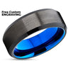 Tungsten Wedding Ring - Blue Tungsten Wedding Ring - Gunmetal Tungsten Ring - Black