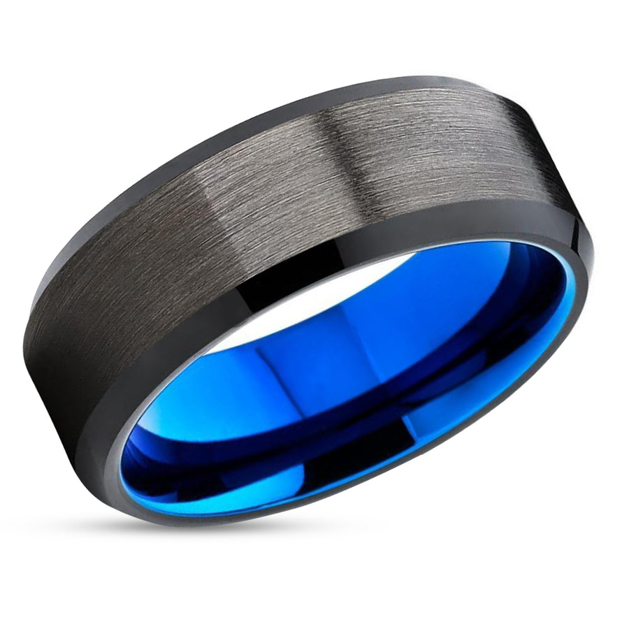 Tungsten Wedding Ring - Blue Tungsten Wedding Ring - Gunmetal Tungsten Ring - Black