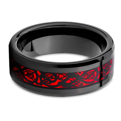 Dragon Wedding Ring - Red Dragon Ring - Tungsten Wedding Ring - Black Tungsten Ring