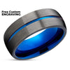 Men's Blue Tungsten Ring - Women's Tungsten Wedding Band - Gunmetal Ring - Brush
