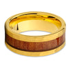 Yellow Gold Wedding Ring - Koa Wood Ring - 8mm Wedding Ring - Tungsten Ring - Hammered