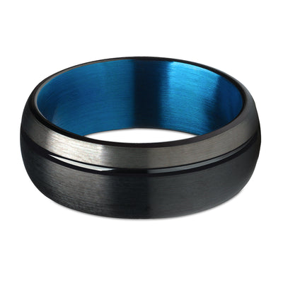 Gunmetal Wedding Ring - Black Tungsten Ring - Blue Wedding Ring - Black Wedding Ring
