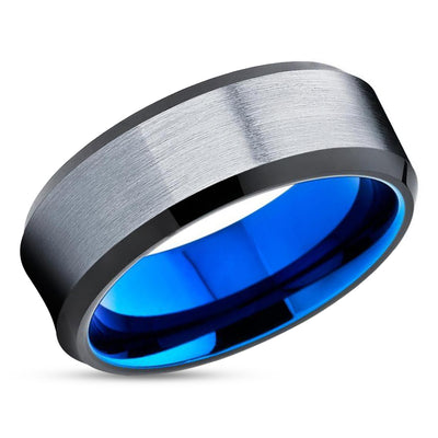 Blue Wedding band - Black Tungsten Ring - Tungsten Carbide Ring - Blue Band - Black