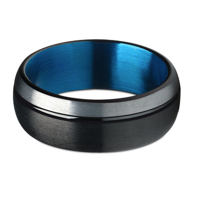 Blue Wedding Ring - Black Wedding Band - Tungsten Wedding Band - Black Band