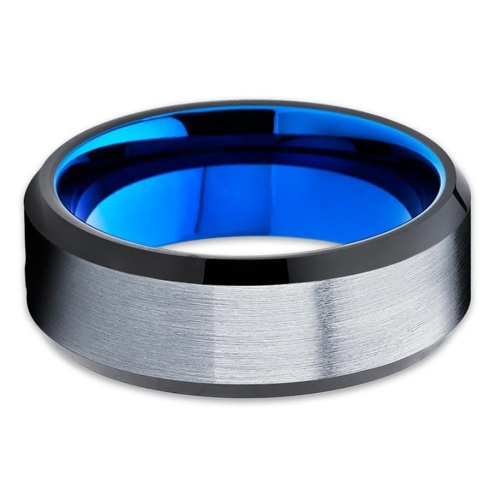 Blue Wedding band - Black Tungsten Ring - Tungsten Carbide Ring - Blue Band - Black