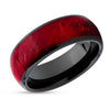 Burl Wedding Ring - Black Tungsten Ring - 8mm Wedding Ring - Red Burl Wedding Ring - Band