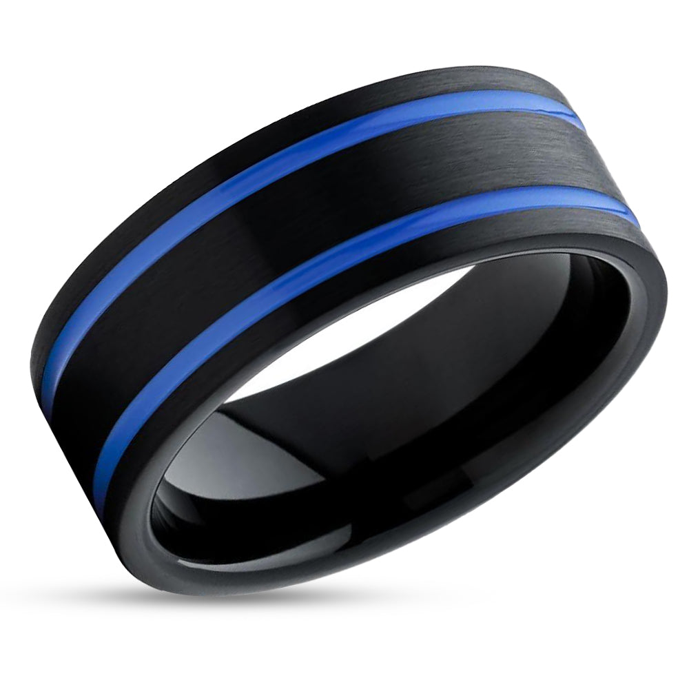 Black Tungsten Wedding Band - Blue Tungsten Ring - Men's Wedding Band - 8mm