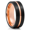 Rose Gold Tungsten Wedding Band - Black Tungsten Ring - Men & Women - Black Ring