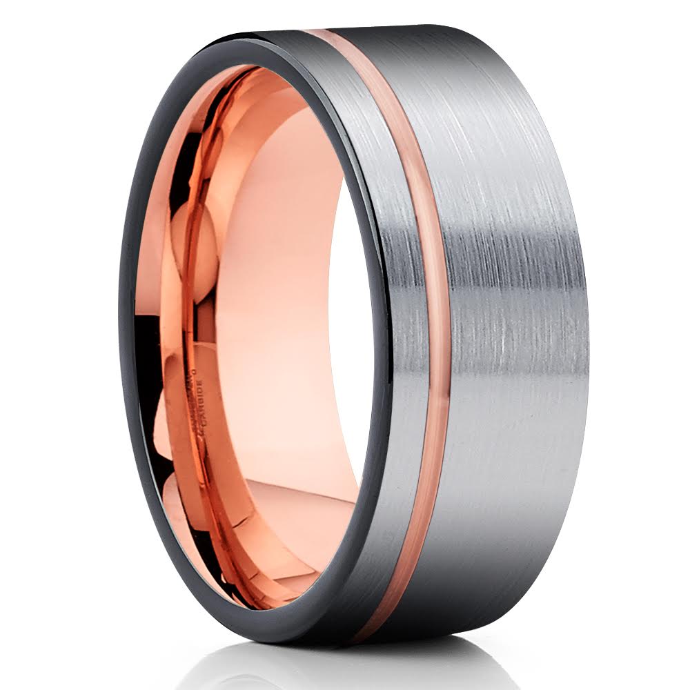 Rose Gold Tungsten Ring - Brush - Tungsten Wedding Band - Black Tungsten - Clean Casting Jewelry