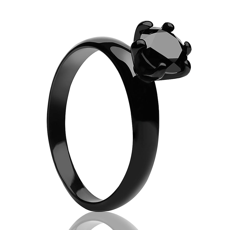 Black Solitaire Ring - Solitaire Wedding Ring - Engagement Ring - Black Wedding Ring - Black CZ
