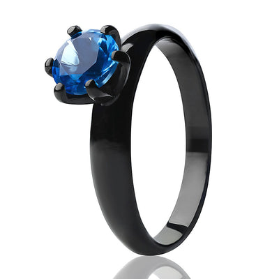 Solitaire Wedding Ring - CZ Wedding Ring - Black Wedding Ring - Solitaire Ring - Aquamarine