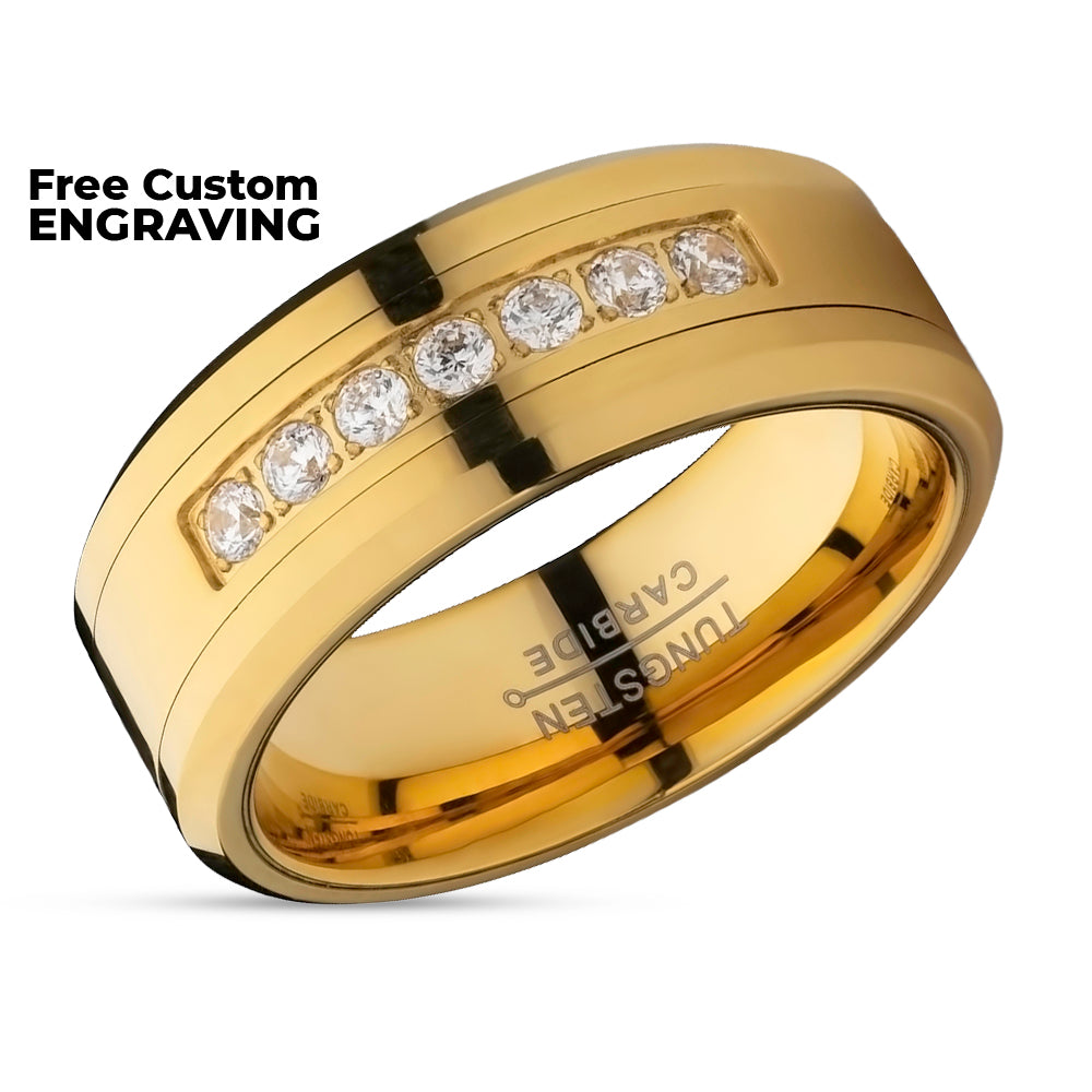 Man's Wedding Ring - Yellow Gold Tungsten Ring - Engagement Ring - Tungsten Carbide Ring