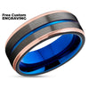 Rose Gold Wedding Ring - Gunmetal Wedding Ring - Blue Tungsten Ring - 18K Rose Gold