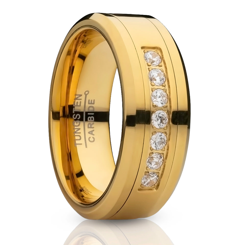Man's Wedding Ring - Yellow Gold Tungsten Ring - Engagement Ring - Tungsten Carbide Ring