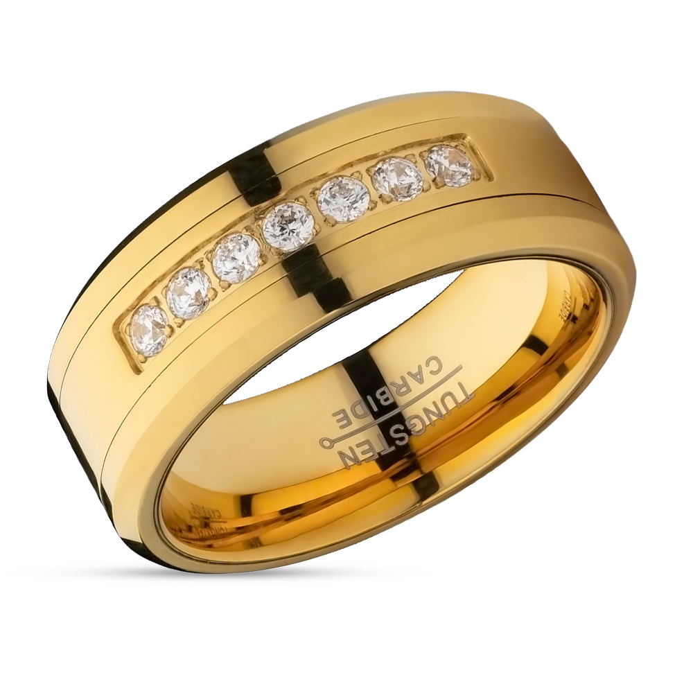 Man's Wedding Ring - Yellow Gold Tungsten Ring - Engagement Ring - Tungsten Carbide Ring